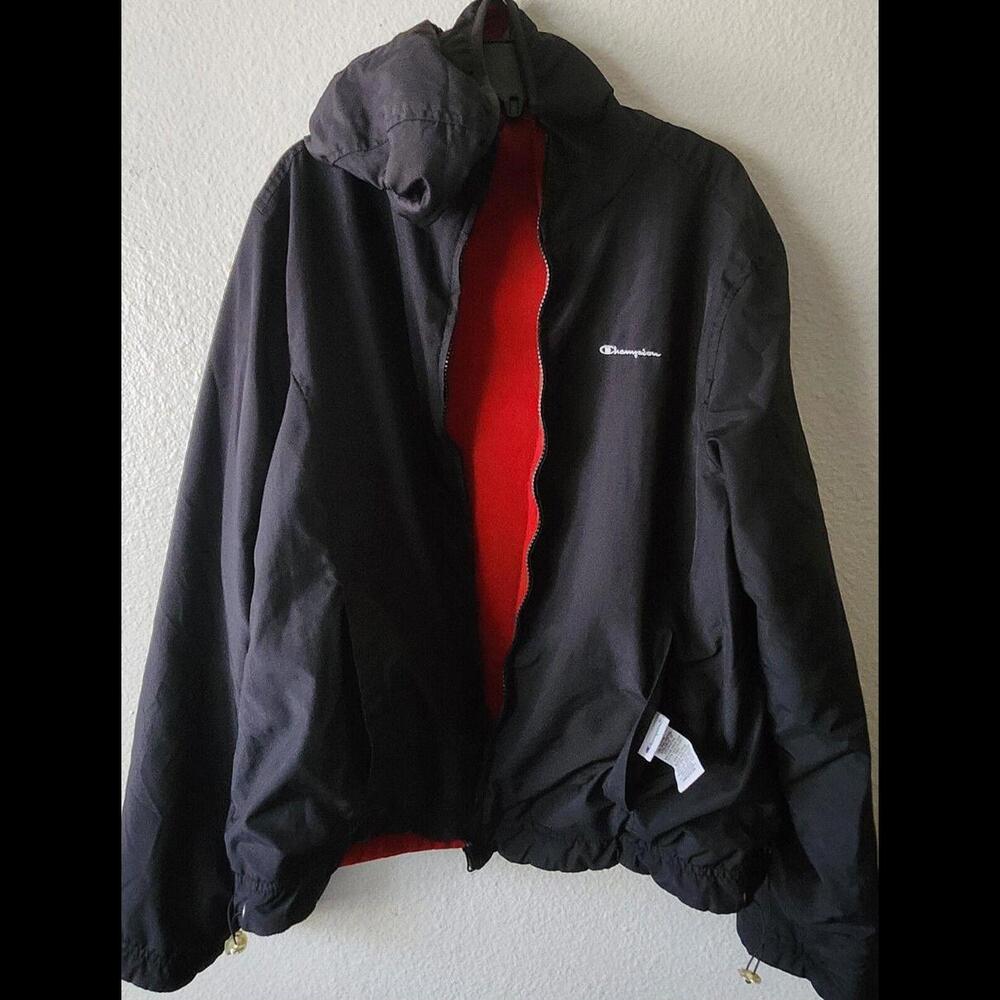 Men's Champion Reversible Hooded Jacket Black/Red Size MEDIUM